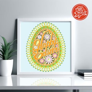 Plantilla de corte de papel digital en capas SVG con forma de caja de sombra de feliz Pascua para regalos hechos a mano y decoraciones personalizadas para la celebración de Pascua