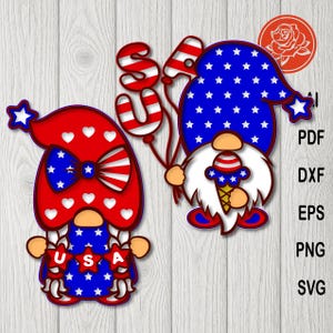 Patriotic Gnomes SVG: USA Flag Decorations, 4th of July Cricut Cut File (Digital Download)