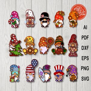 Layered gnome SVG bundle holiday seasonal gnomes cut files for Cricut and crafts