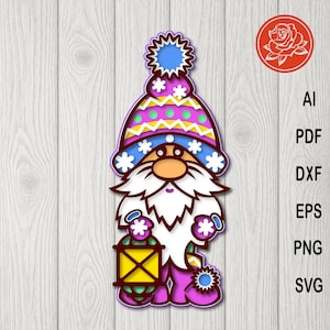 Layered Winter Gnome SVG: Christmas Lantern Papercut Template (Digital Download)