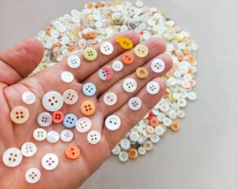 500-1000 Pcs White Cream Mix Buttons, Small Assorted Sizes, Craft Supplies