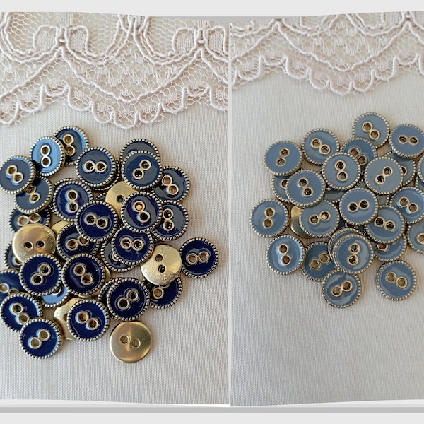 10mm, 16L, Set of 8psc, Enamel Buttons, Denim Blue, Shirt/Sewing, Resin Buttons, Gold Eyelet Button, Blue Eyelet Buttons, Metal Buttons,