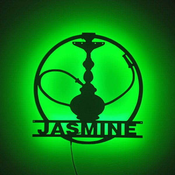 Benutzerdefinierte Shisha Shisha WallArt w / RGB ändern Led, personalisierte Namensschild Shisha, Zeichen Geschenk für Shisha Shop, personalisierte Shisha Ecke Zeichen