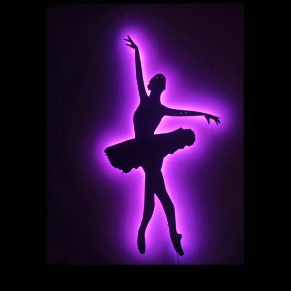 Ballerina lighted-up Wall Art with RGB Color Changing Led, Ballerina wall sign Home Decor, Ballerina  Gifts, danc academy name sign