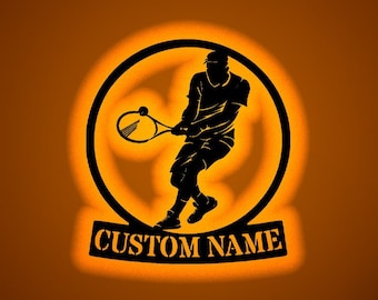 Personalized  Tennis Racket  Wall Art LED Light Personalized Tennis Player Name Sign Home Decor Tennis Room Decoration Birthday Gift