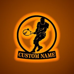 Personalized  Tennis Racket  Wall Art LED Light Personalized Tennis Player Name Sign Home Decor Tennis Room Decoration Birthday Gift