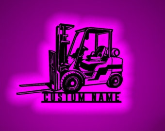 Personalized Forklift Driver Wooden Wall Art LED Light Personalized Fork Lift Name Sign  Decor Warehouse Lift Equipment Decoration Birthday