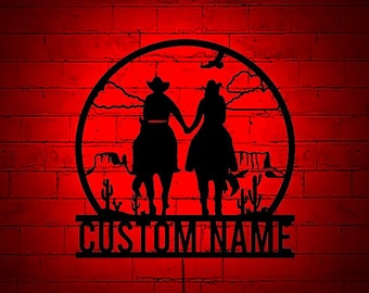 Personalized Cowboy&Cowgirl Couple lighted-up WallArt with RGB Color  Led, Wall Decor,Home Decor, Birthday Gift,personalized gifts,