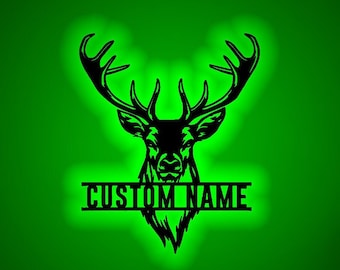 Personalized Elk Deer Hunting LED Wall Art: Hunter Name Sign