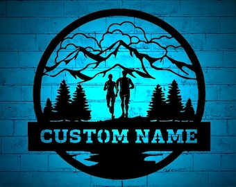Custom Couple Trail Running LED Wall Art: RGB Color Changing Wood Decor