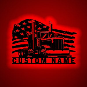 Personalized US Semi Truck Driver Wooden Wall Art LED Light Personalized Trucker NameSign Decor 18wheeler Decoration Birthday Xmas Dad Gifts