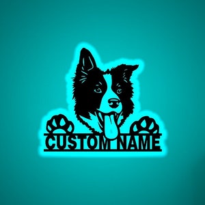 Personalized Border Collie Wood  Wall Art Rgb LED Light Personalized Dog Lover Name Sign Home Decor Kid Nursery Pet Decoration Birthday Gift