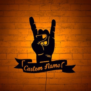Personalized Let&#39;s Rock On Hands lighted-up WallArt with RGB Color Led, Wall Decor,Home Decor, Birthday Gift,personalized gifts,