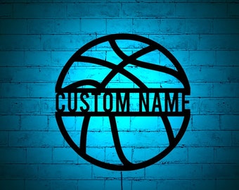 Personalized Basketball lighted-up WallArt w/ RGB Color Changing Led, Custom Basketball wall Sign,Basketball WallArt, Basketball Wall Light