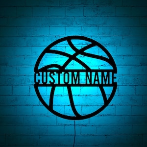 Personalized Basketball lighted-up WallArt w/ RGB Color Changing Led, Custom Basketball wall Sign,Basketball WallArt, Basketball Wall Light