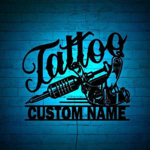 Custom Tattoo Wall Art with RGB Color Changing Led, Wood Wall Decor, RGB Lights, Home Decor, Birthday Gift image 1