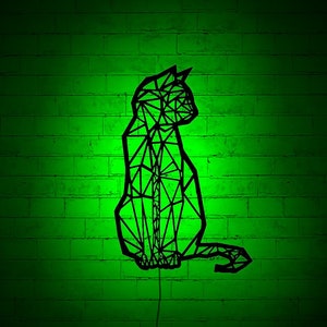 Geometric Cat lighted-up Wall Art with RGB Color Changing Led, Wood Wall Decor, RGB Lights, Home Decor, Birthday Gift,personalized gifts
