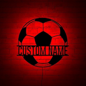 Custom Soccer Ball Wooden WallArt LED Light Personalized Football Player Lover Sign Home Decor Kid Boy Girl Nursery Decoration Birthday Xmas