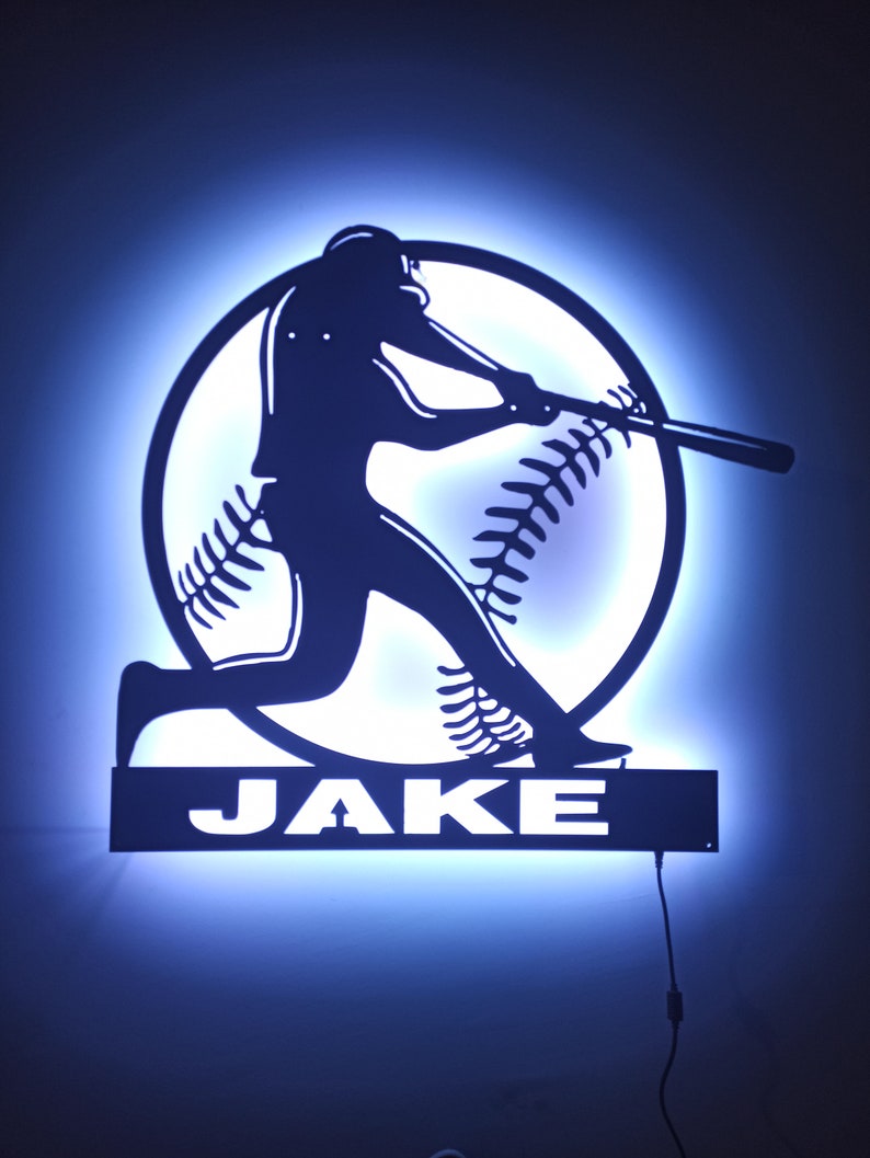 Custom Baseball Player Wooden Wall Art With RGB LED Light - Etsy
