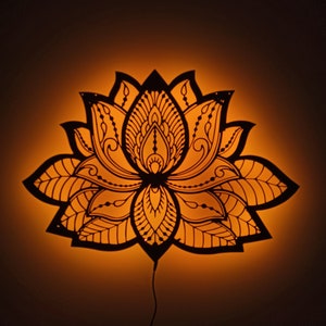 Mandala Lotus Flower Lighted-up WallArt with RGB Color Changing Led,Wood Wall Home Decor,wooden mandala walldecor, gift for her/him
