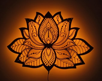 Mandala Lotus Flower Lighted-up WallArt with RGB Color Changing Led,Wood Wall Home Decor,wooden mandala walldecor, gift for her/him