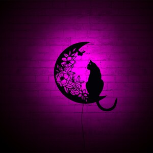 Cat and Moon Lighted-up Wallart With RGB Color Changingled, Rgblight ...