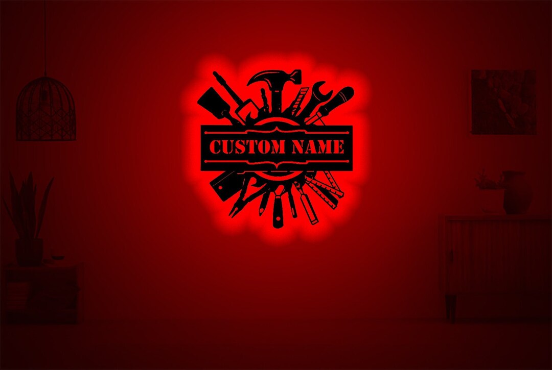 Tool Theme Sign Personalized Tools Wooden LED Sign: Builder Workshop Decor - Etsy