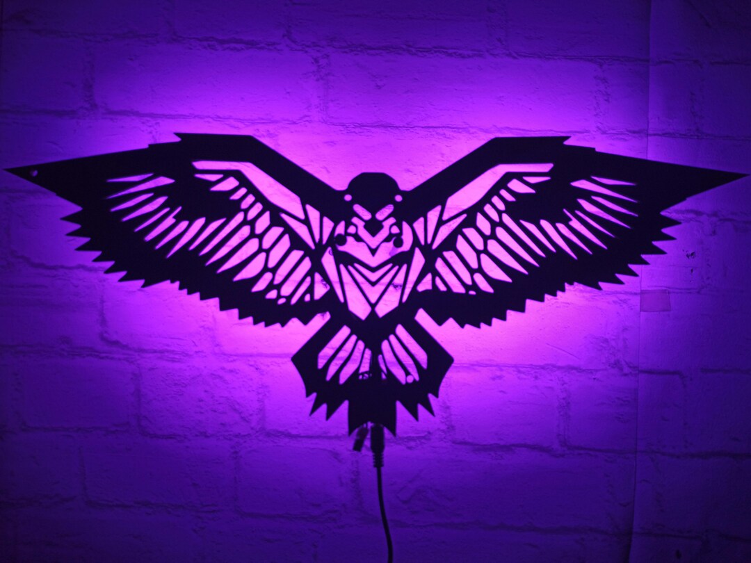 Hawk Lighted up Wall Art, RGB Led 16 COLORS W/REMOTE Control Wooden ...