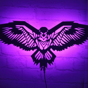 Hawk Lighted Up Wall Art, RGB Led 16 COLORS W/REMOTE Control Wooden Wall Decor, Home Decor, Birthday