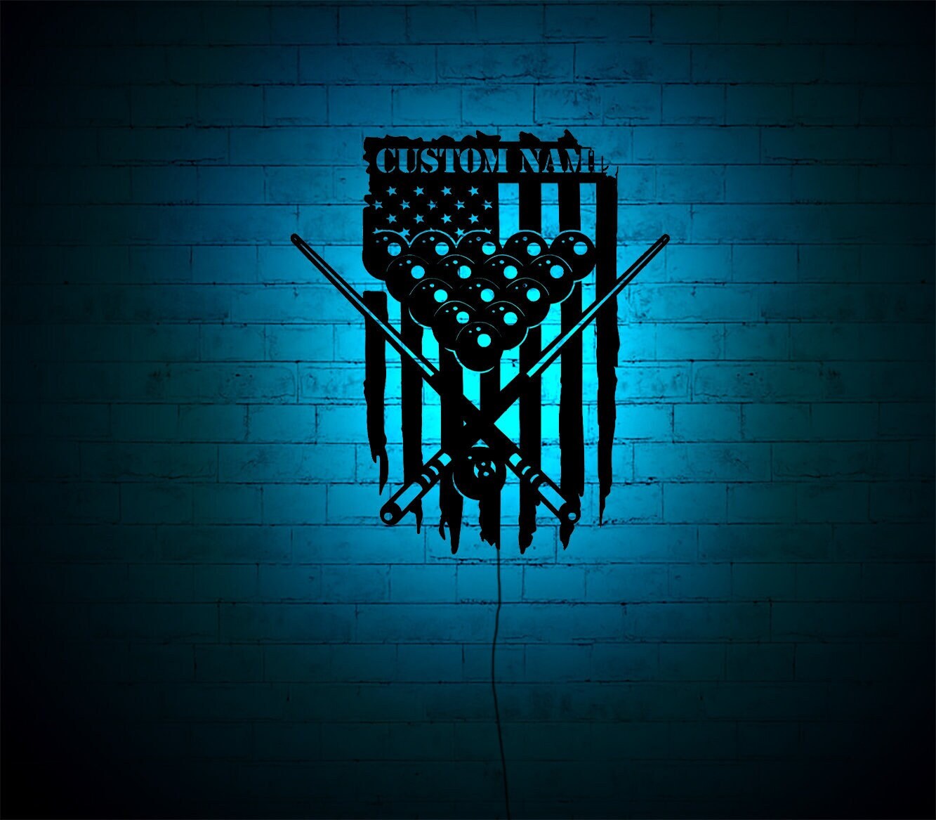Custom US Flag Billiards Wall Art with RGB Color Changing Led, Wood Wall Decor, RGB Lights, Home Decor, Birthday Gift,personalized gifts