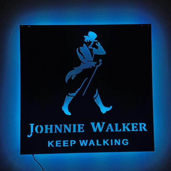 Johnnie Walker Lighted Up Wall Art, RGB Led 16 COLORS W/REMOTE Control Wooden Wall Decor, HomeDecor,BirthdayGifts,