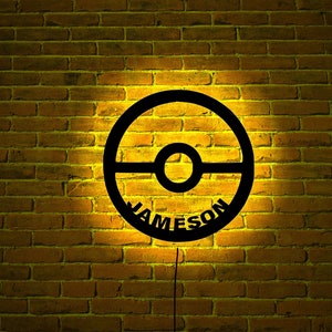 Custom PokeBall Wooden WallArt LED Light Personalized Football Player Lover Sign Home Decor Kid Boy Girl Nursery Decoration Birthday Xmas