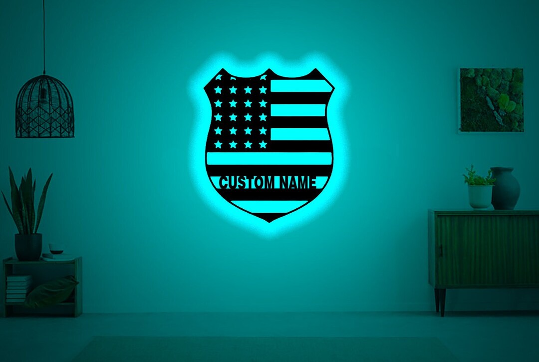 Police Sign Led Personalized Police Officer LED Sign: Thin Blue Line Wooden Wall Art - Etsy