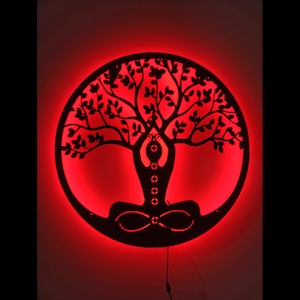 Meditation Tree Of Life wooden Wall Art with RGB Led light, custom Meditation Wall Decor, Meditation neon light sign, Meditation gift decor