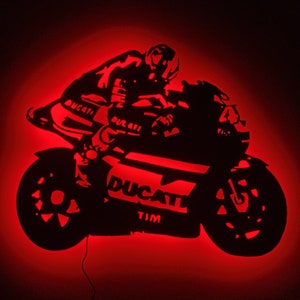 Motorcycle Ducati Motogp Lighted Up Wall Art, RGB Led 16 COLORS W/REMOTE Control Wooden Wall Decor, Home Decor, Birthday,  Gifts