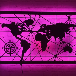 Mapa mundial iluminado, arte de pared, LED RGB, 16 colores con control remoto, decoración de pared de madera, decoración del hogar, regalos de cumpleaños,