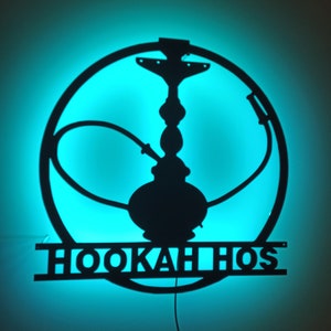 Custom Shisha Hookah WallArt w/RGB Changing Led,personalized Name Sign Hookah, sign gift for hookah shop, personalized hookah corner sign