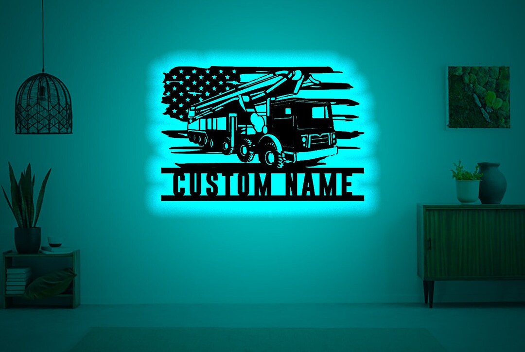 Personalized US Concrete Pump Truck Driver Wooden Wallart LED Light