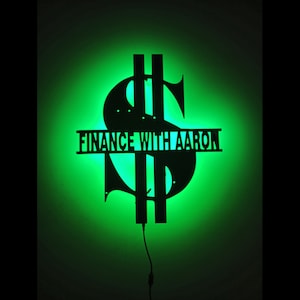 Personalized Dollar Money Symbol Wooden Wall Art LED Light, Custom Accountant Name Sign Decor, custom dollar neon light name sign