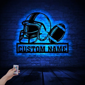 Custom American football Sign with Led Light, Custom gridiron football Wooden Wall Art, football Room Decor, football Name Sign, football