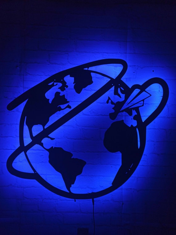 World Map Lighted up Wall Art RGB Led 16 COLORS W/REMOTE Etsy