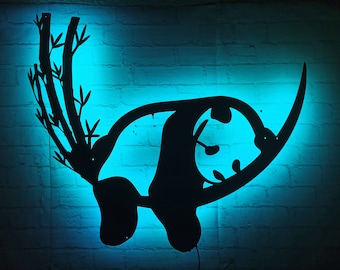 Panda Bamboo Iluminado Arte de Parede, RGB Led 16 CORES C/Controle REMOTO Decoração de Parede de Madeira, Decoração de Casa, Aniversário