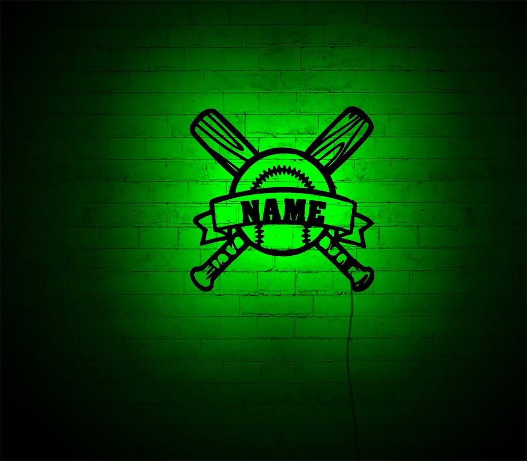 Custom Baseball Bat & Ball LED Wall Art: RGB Color Changing Wood Decor ...