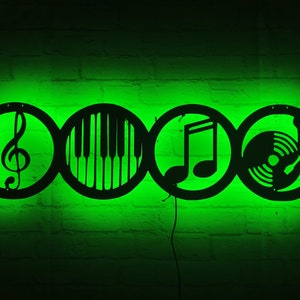 Music Studio Set Wall Art with RGB Color Changing Led, Wood Wall Decor, RGB Lights, Home Decor, Birthday Gift