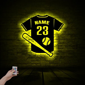 Custom Baseball Sign with Led Light, Custom Baseball Wooden Wall Decor, Baseball player gift, Baseball Name Sign, Baseball sign, Baseball
