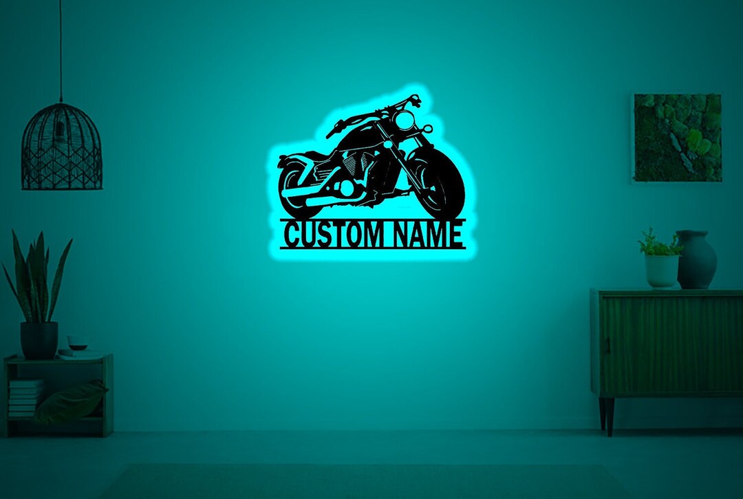 Personalized Motocross Biker Wood Wall Art LED Lights Personalized Dirt