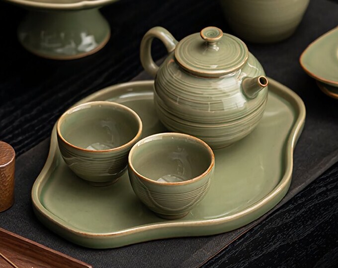 Japanese Tea Set, Ceramic Teapot Set, Tea Pot With Tea Tray and Tea