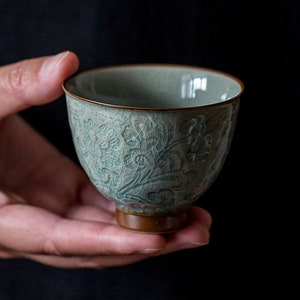Blue Glazed Ceramic Tea Cup, Handmade Japanese Teacup, Chinese Kung Fu Cup for Tea Lovers