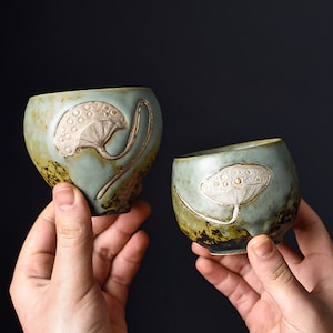 Ceramic Lotus Tea Cup with Gift Box, Rustic Japanese Teacups, Chinese Tea Ceremony