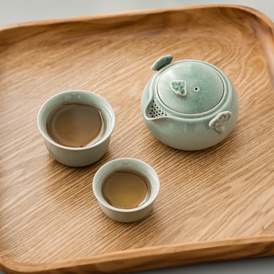 Celadon Porcelain Travel Tea Set, Chinese Ceramic Gongfu Tea Cups